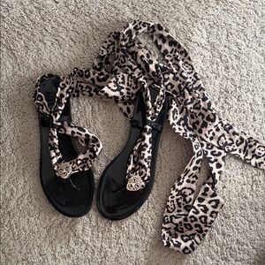 INC International Concepts Black and Leopard Sandals strap up sandals